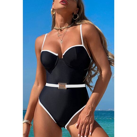 Soli Echo Other - Soli Echo One Piece Swimsuit Women XL Black Belted High Cut Sleek Beachwear NWT
